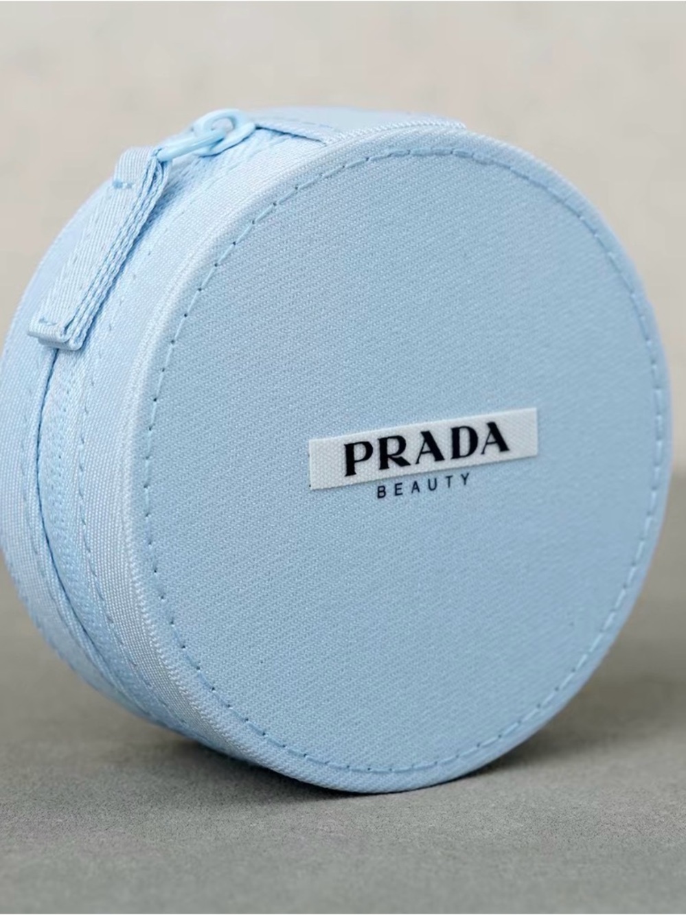S Prada Beauty Light Blue Round Zip Pouch; NWOT